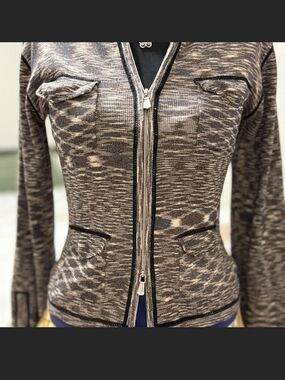 Y2K One Girl Who Brown Space Dye Optical Illusion Abstract Zip Cardigan Jacket